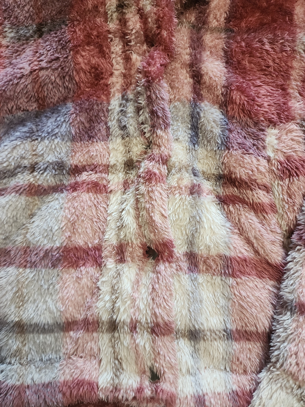 New In Fleece Plaid Jacket Women Size S Pink Burgundy Fuzzy Teddy Coat - Picture 5 of 9